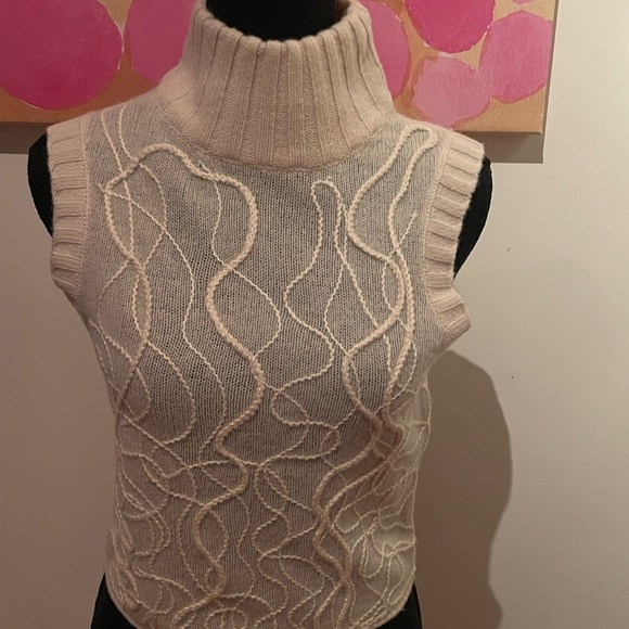 FINAL SALE โผ๏ธ DANIELLE GUIZIO Wool Sweater Beige Sleeveless Embroidered - Picture 2 of 7